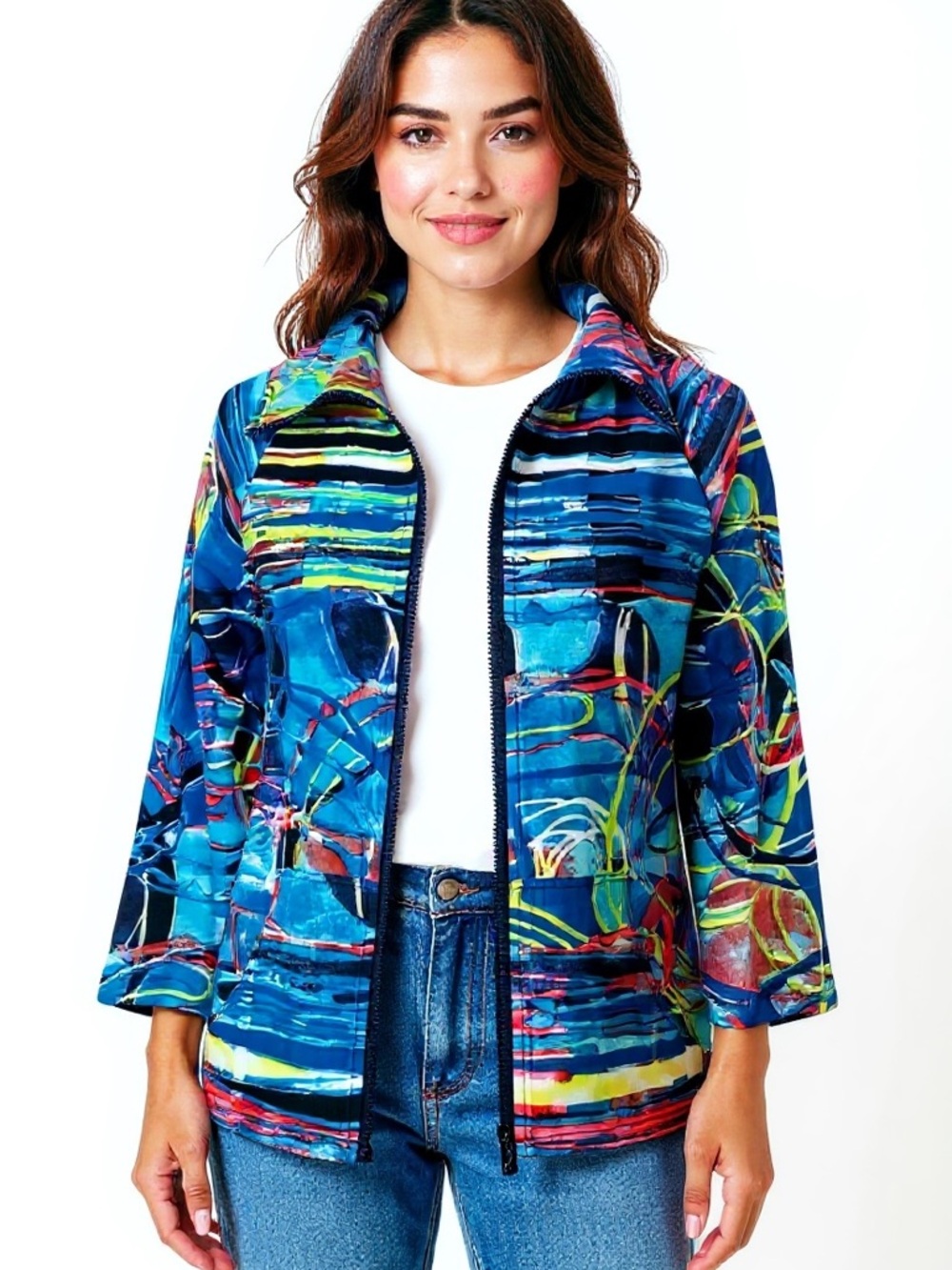 Parsley & sage jacket zip-up pockets soft colourful pattern material small